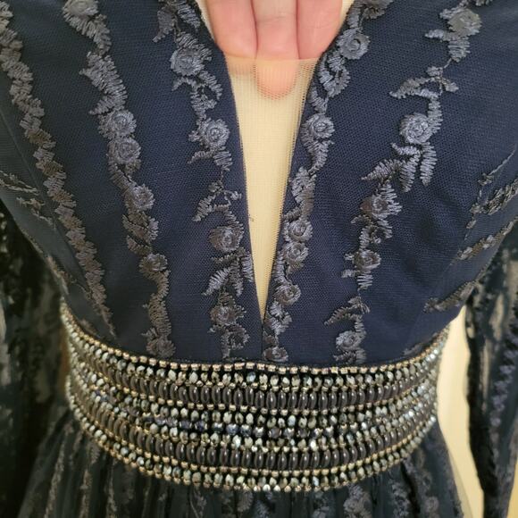 Mac Duggal 66591 Navy Blue 2 Long Sleeve Formal Embroidered Maxi Gown Dress - Picture 7 of 15